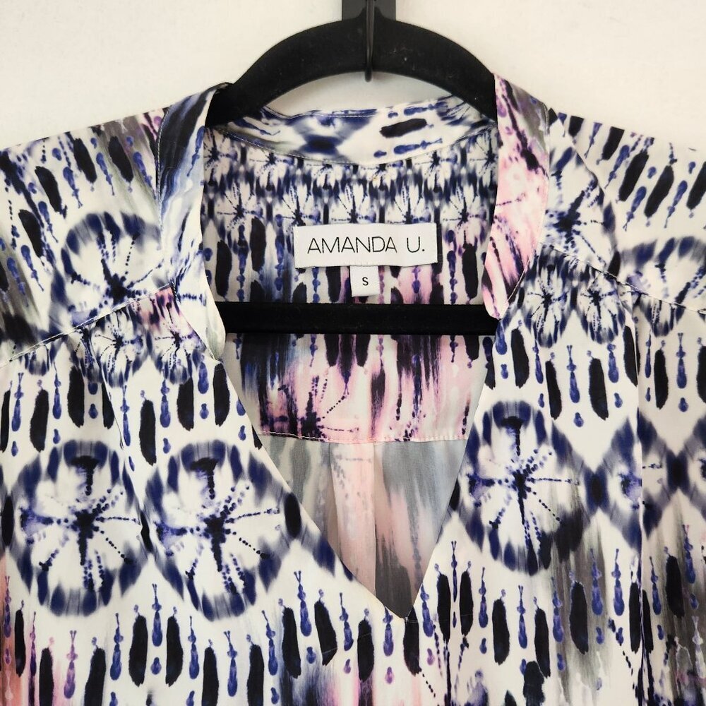 Amanda Uprichard Blouse Top Shirt Pink Purple Watercolor Tunic Women's S - Picture 3 of 8